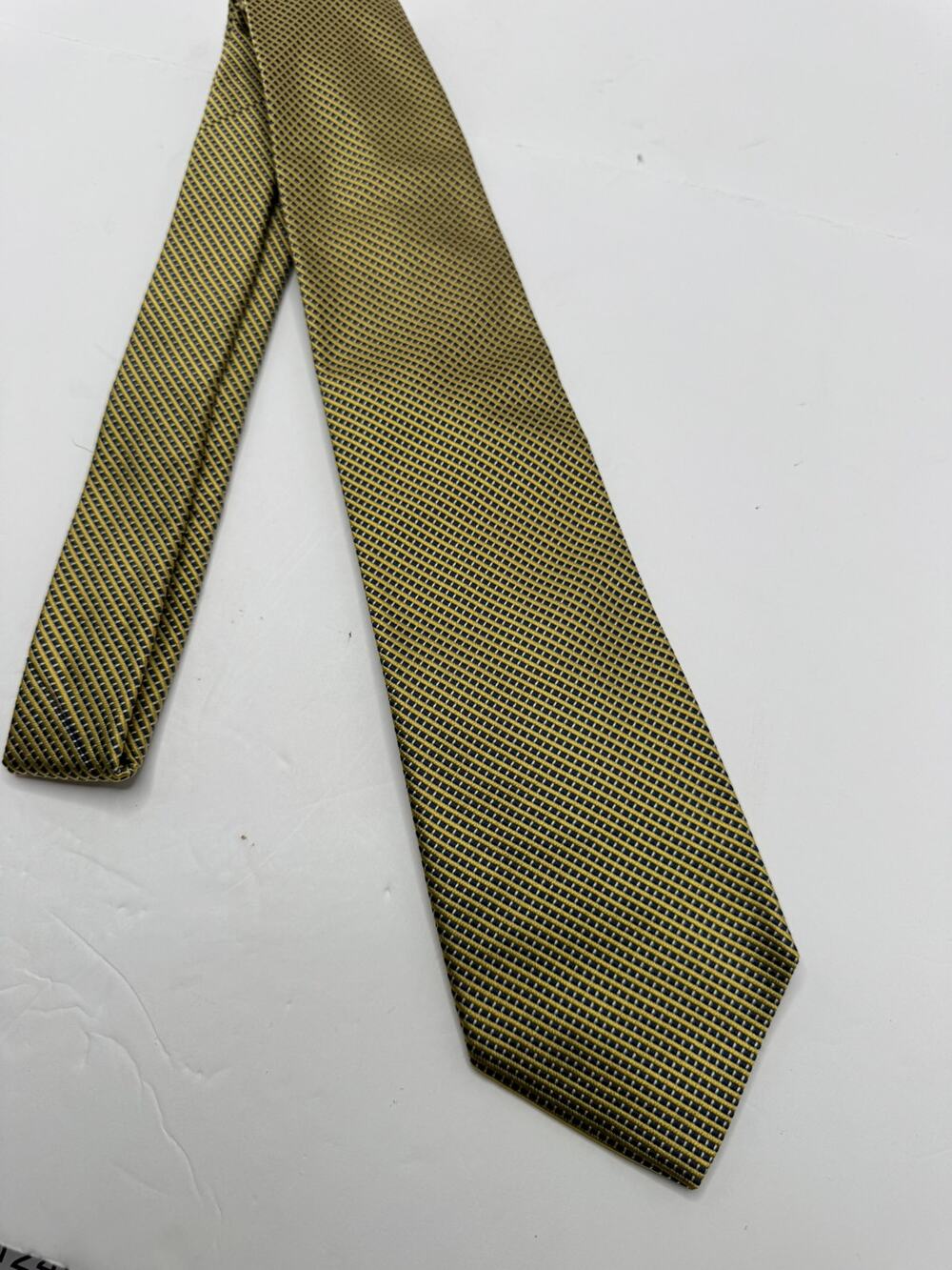 Brooks Brothers 346 Men Gold Blue Grid Silk Necktie